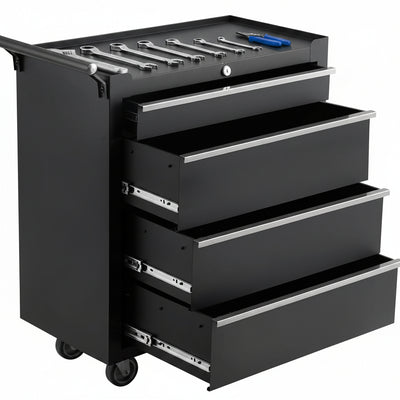 Heavy-Duty Rolling Tool Chest with 4 Lockable Drawers, Featuring a Sturdy Metal Cabinet and Smooth-Wheeling Mobility, Includes Protective Drawer Liners for Secure Storage