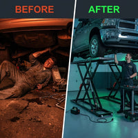 Car Lift, 7,000 Lbs. Capacity Portable Car Lift, 26.8 In. Max. Height, Carbon Steel Truck Lift with 120-Volt Power Unit — Before & After