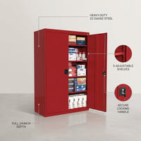 Elite Series 46 In. W X 72 In. H X 24 In. D 22-Gauge 5-Shelf Steel Freestanding Garage Storage Cabinet in Red — infographic