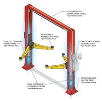 Two Post Car Lift Built to Handle 12,000 Lbs, Extra Height 167 Inch, Synchronized Hydraulic Drive, Red — How It Works